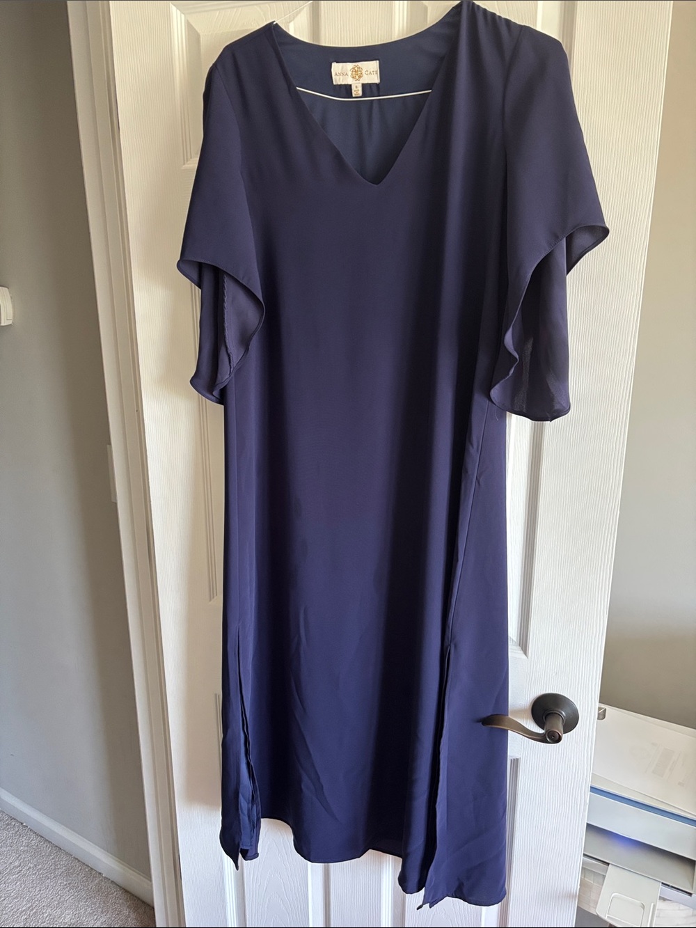 Navy V-Neck Flutter Sleeve Dress